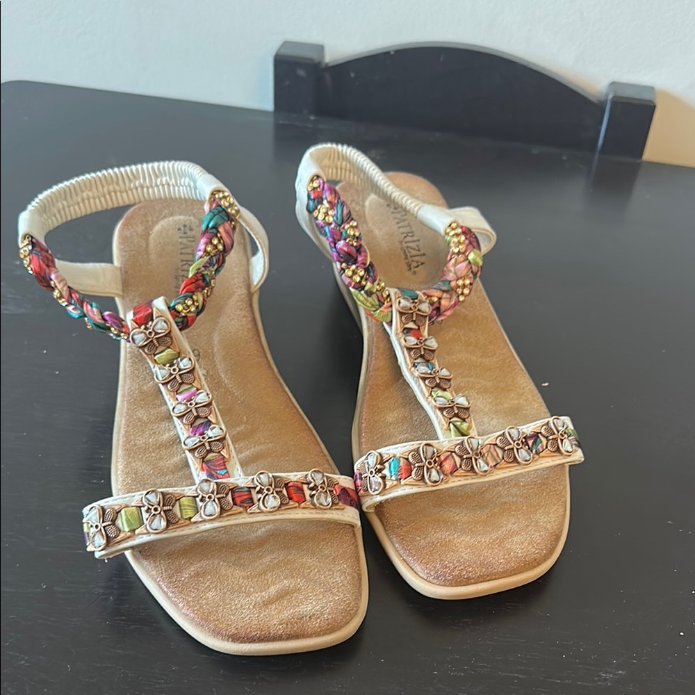 Patrizia Pepe Cream Sandals with Rhinestone Embellishments